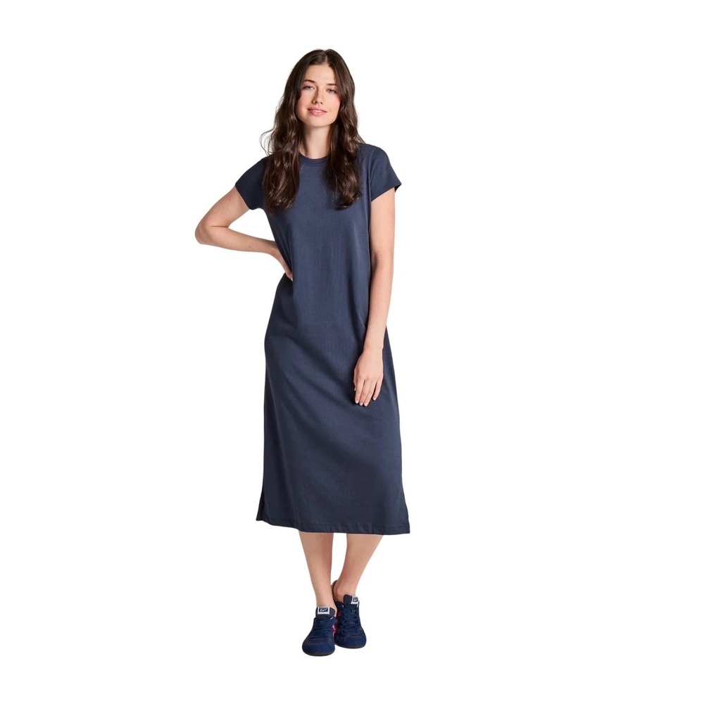 Life is Good Womens Solid Crusher Weekend Dress Navy Blue 100% Cotton Midi M